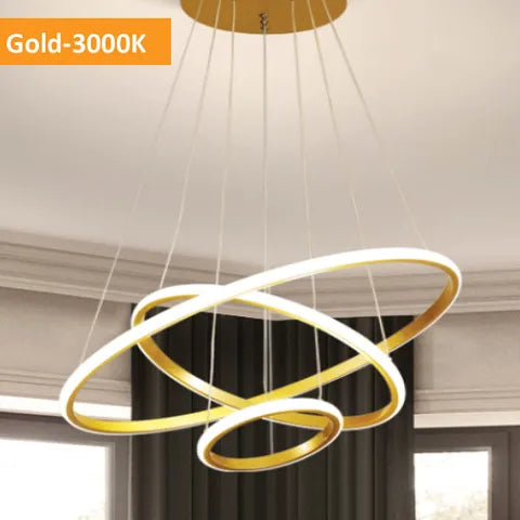 Crown 3 Ring Pendant Light 3000k/5000k in Black, Chrome or Gold
